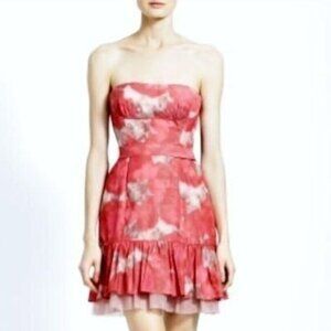 BCBG Max Azria Erin Strapless Ruffle Hem Satin Mini Dress Sz 4